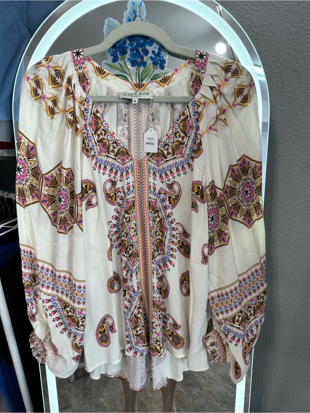 Hale Bob Levi- Cream Boho Tunic with Pink and Gold Paisley Print